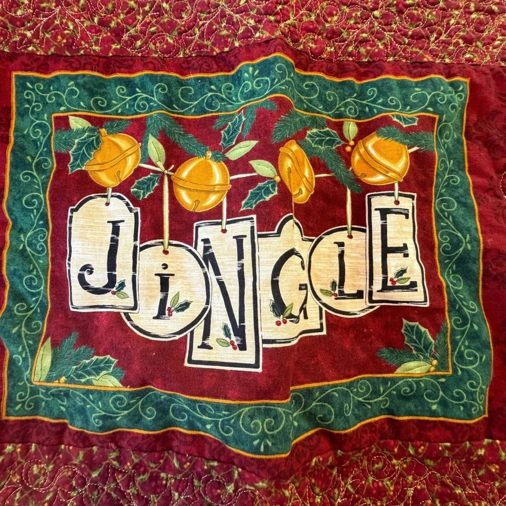 Handmade Quilted Christmas Table Runner Reversible Jingle Poinsettia Snowflake